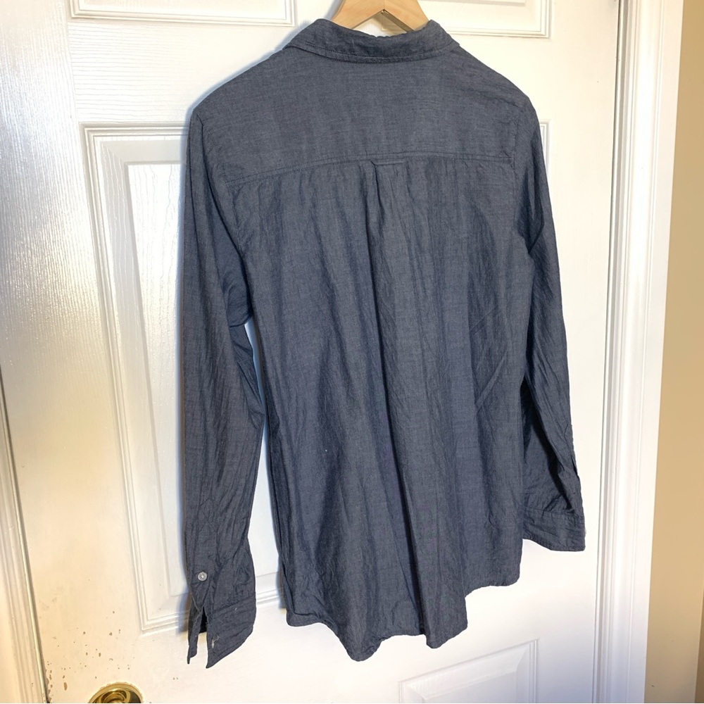 ⚡️3 for 25⚡️ Véro Navy Chambray Button Front Blouse Women’s Large Office Casual - Picture 3 of 4